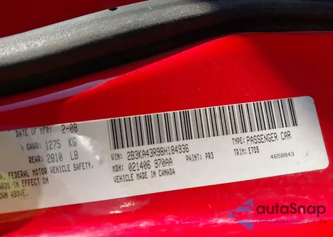 2008 Dodge Charger из США, поврежденный, VIN 2B3KA43R98H184936